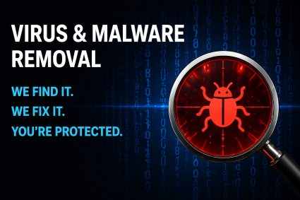 Our customers protect their computers and personal data with professional virus and malware removal services. If your device is running slowly, showing suspicious pop-ups, redirecting websites, or acting strangely, our team can find the threat & remove it